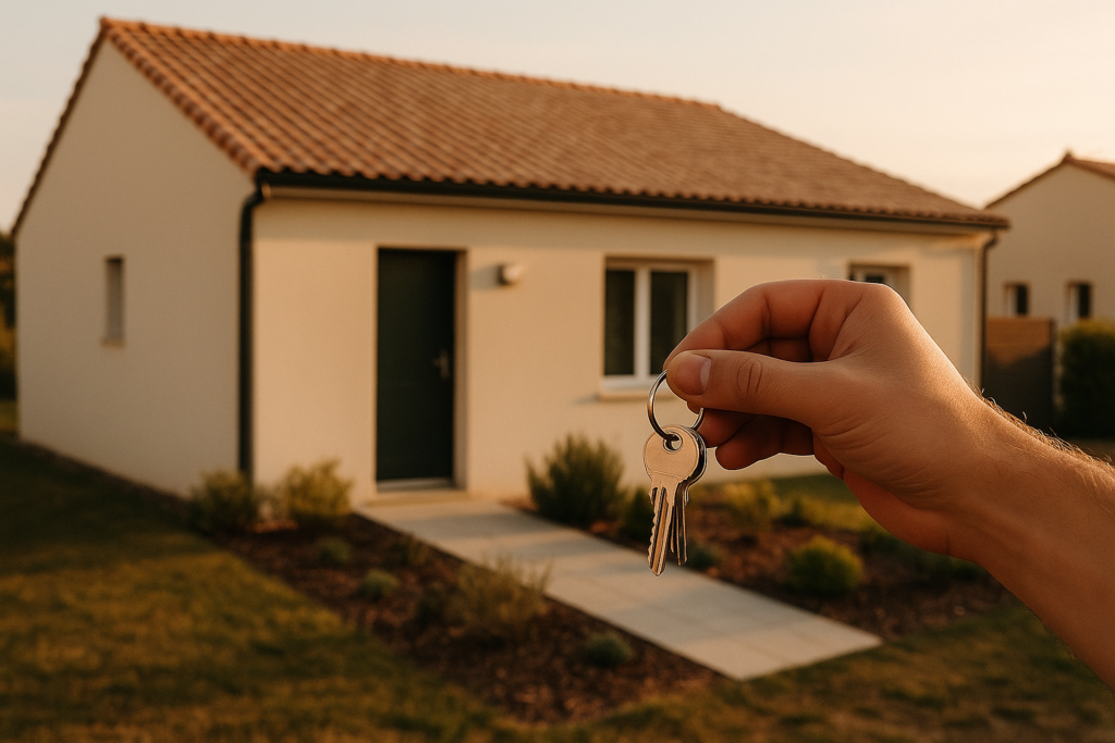 Maison individuelle neuve remise aux clés d'un couple primo-accédant